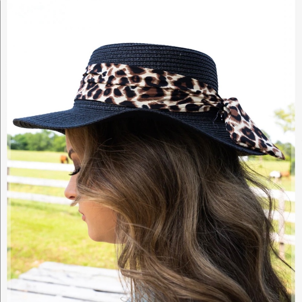 Leopard Banded Straw Boater Hat